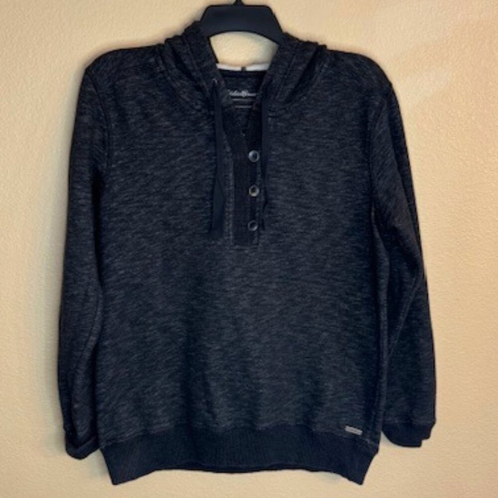 Eddie Bauer Pullover Half Button Fleece Hoodie Womens Medium Heather Grey 1048